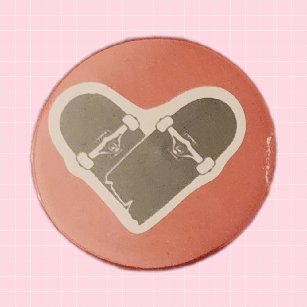 Red Skateboard Heart 2" Pin